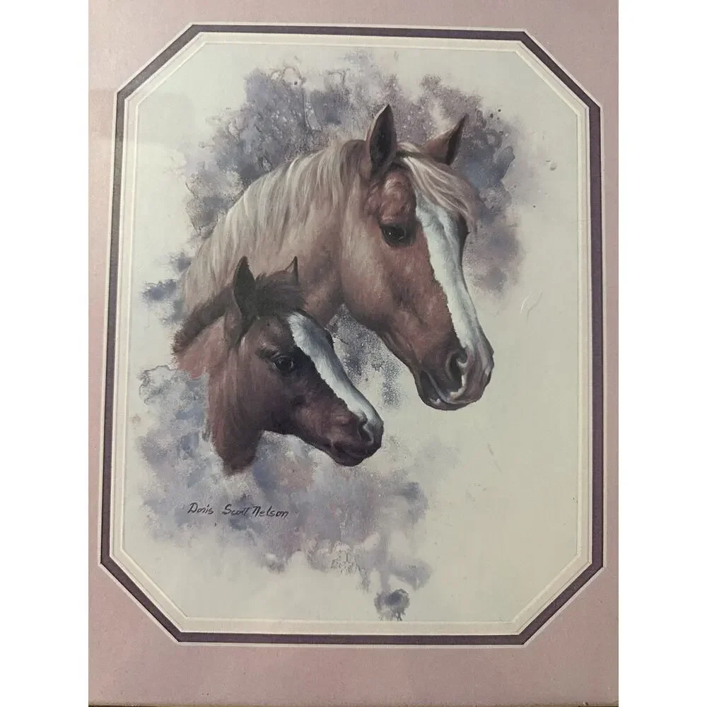 Vintage Framed Horse & Colt Wall Hanging Picture By Doris Scott Nelson